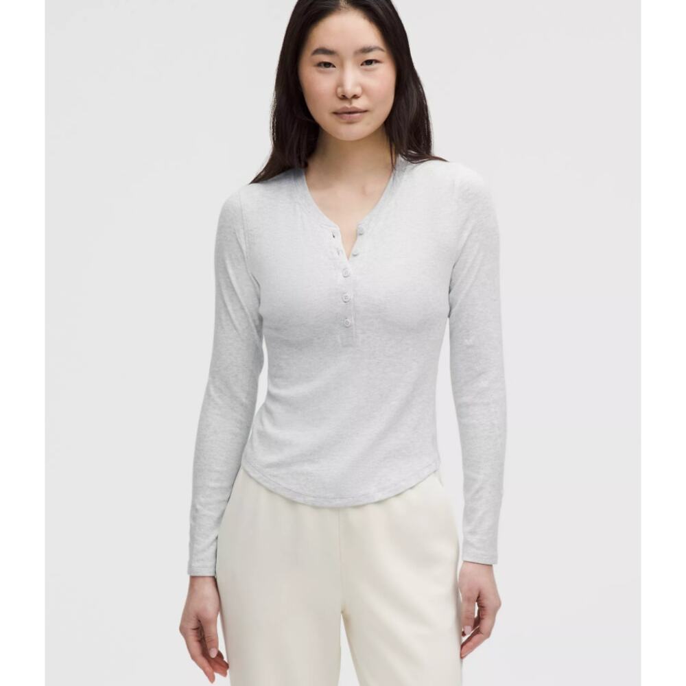 Lululemon Hold Tight Long Sleeve Henley Size 2 Heathered Grey